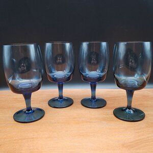 Gorham Accent II Blue Iced Tea Goblets Set of 4 Stemmed Glasses 6.25” Vintage
